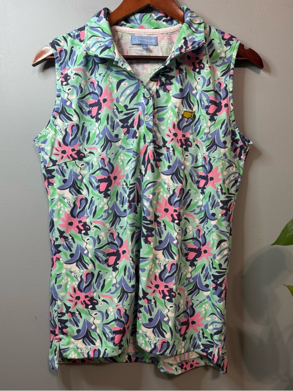 Masters Magnolia Lane Collection Sleeveless Polo Floral Golf Shirt Womens Medium